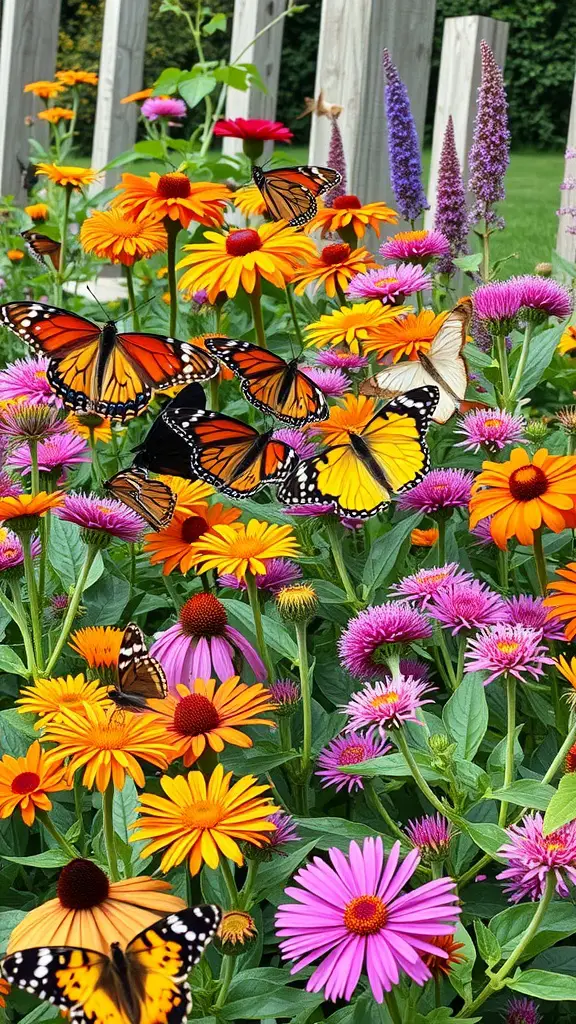 23 Stunning Perennial Garden Ideas to Transform Your Outdoor Space 16 A colorful butterfly garden filled with various flowers and butterflies fluttering around.