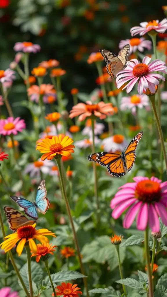 33 Creative Backyard Garden Ideas You Need to Try 24 A colorful butterfly garden with various flowers and butterflies fluttering around.
