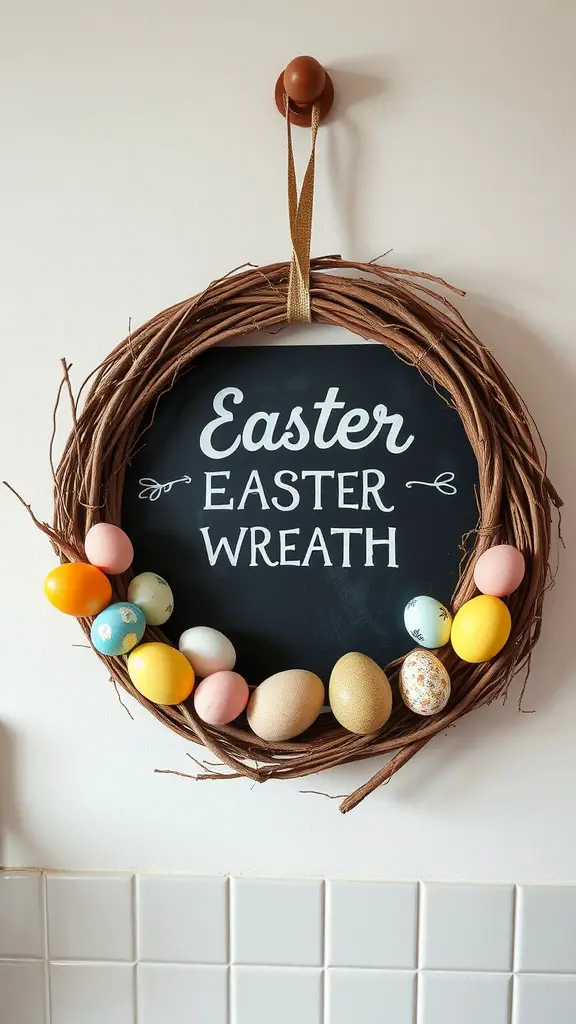 Chalkboard sign egg wreath for Easter decoration