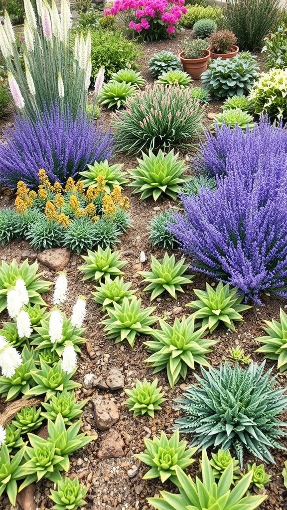 Colorful plants in a sloped backyard garden setting