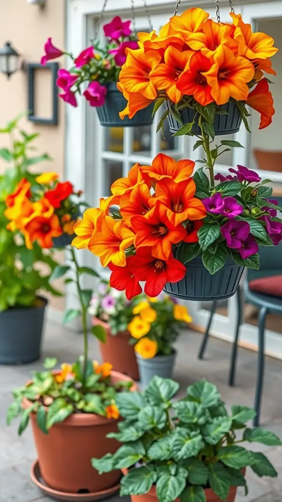 27 Stunning Potted Flowers Perfect for Your Patio 24 Colorful Calibrachoa flowers in hanging pots and garden containers.
