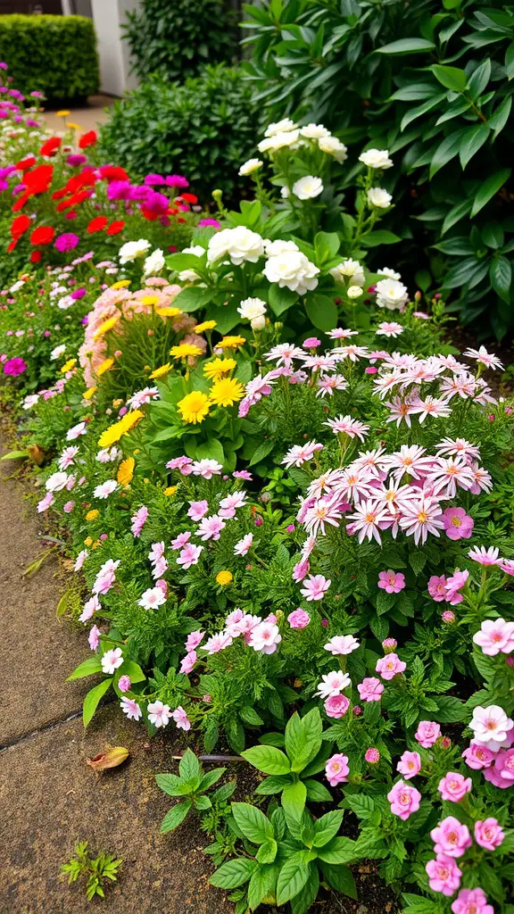 Colorful flower borders in a backyard