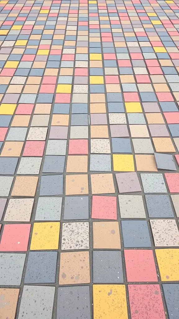 31 Creative Garden Walkway Ideas for Your Outdoor Space 15 Colorful paver stones arranged in a geometric pattern on a walkway