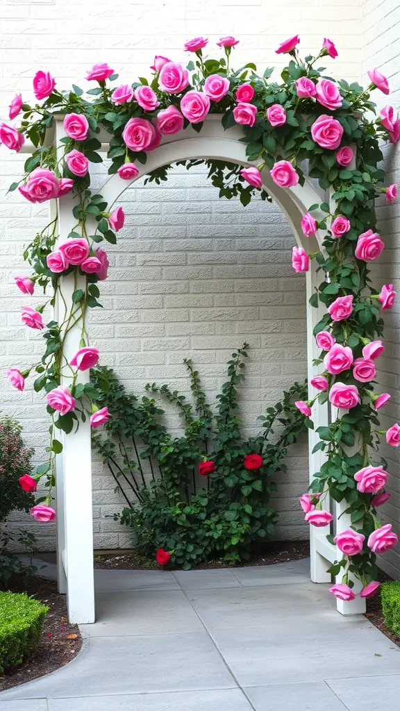 27 Creative Corner Landscaping Ideas for Your Garden 16 Corner arbor with climbing pink roses