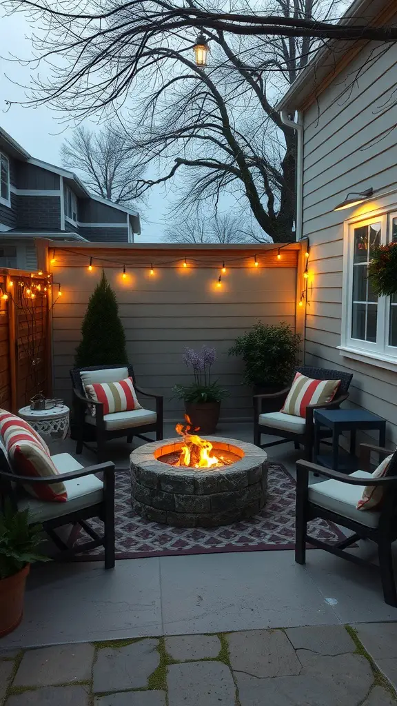 25 Creative Small Patio Ideas for Your Outdoor Space 8 A cozy corner with a fire pit surrounded by comfortable seating and warm lighting