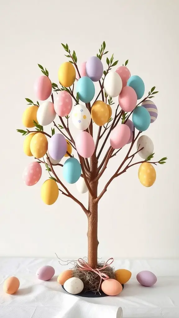 Colorful paper egg tree with pastel eggs and branches