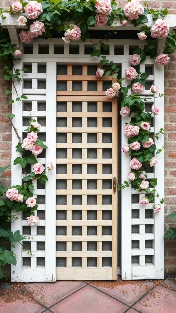 27 Creative DIY Garden Trellis Ideas for Your Outdoor Space 5 Decorative lattice panel trellis adorned with pink roses