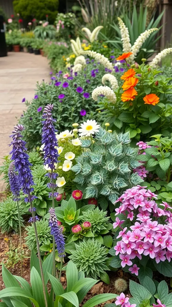 23 Stunning Perennial Garden Ideas to Transform Your Outdoor Space 18 A colorful border garden featuring a mix of flowers and greenery, suitable for an edible perennial garden.