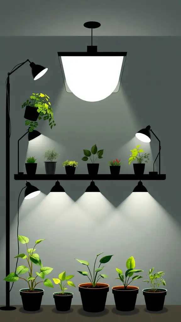 27 Stunning Indoor Plants to Brighten Your Space 4 Indoor plants arranged under various lighting sources, showcasing a well-lit environment for growth.