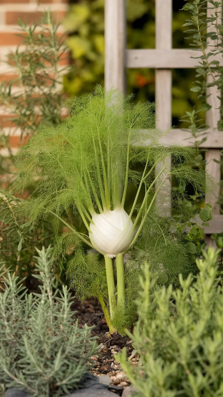 15 Effective Plants That Naturally Repel Mosquitoes 15 A vibrant fennel plant with feathery leaves and a bulbous base in a garden setting.
