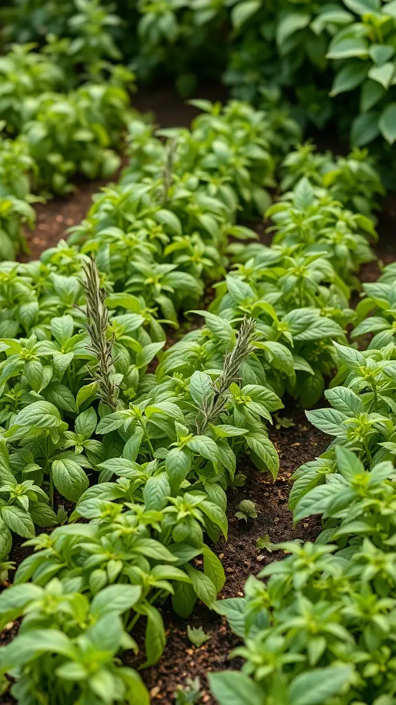 33 Creative Backyard Garden Ideas You Need to Try 32 A lush green herb garden with rows of vibrant basil plants.