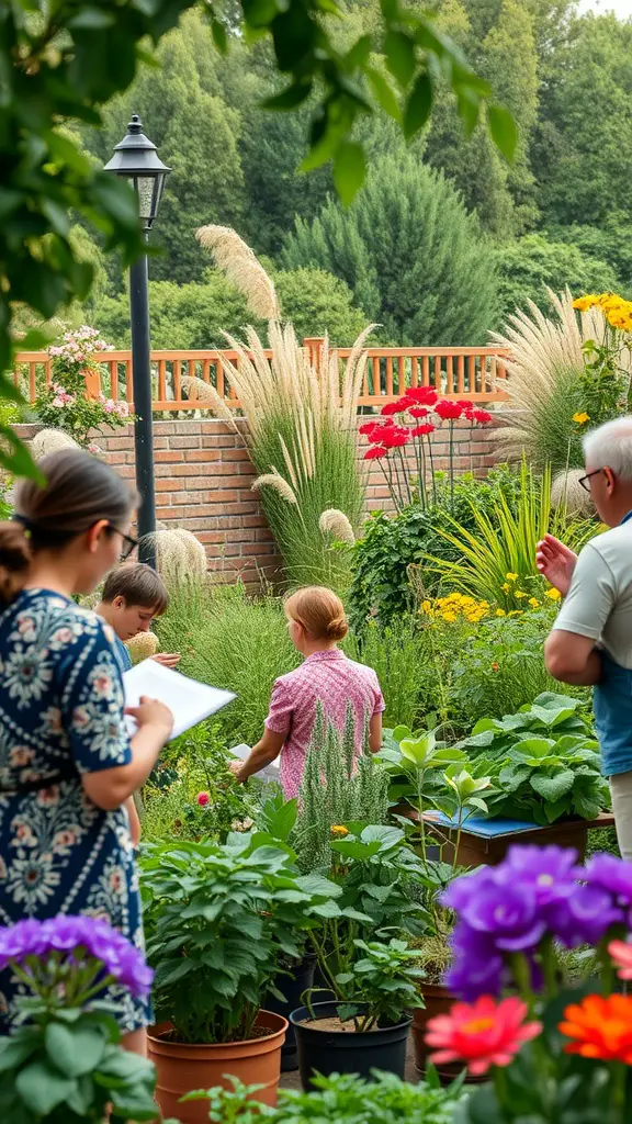 27 Essential Herbs to Grow in Your Outdoor Garden 29 People participating in a herb garden workshop, surrounded by various plants and flowers.
