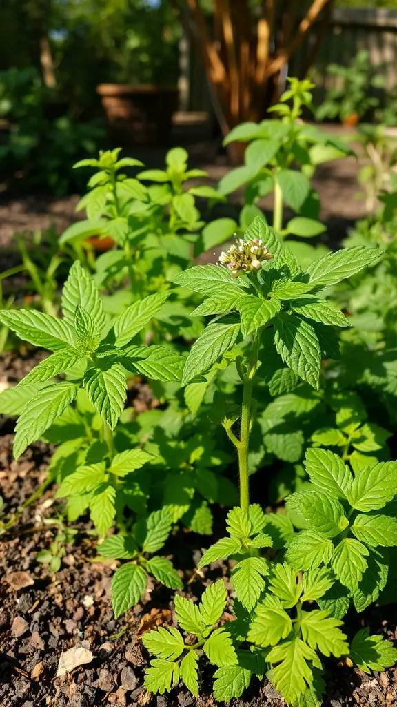 29 Perfect Herb Combinations for Your Garden 24 A close-up view of vibrant green herbs growing in a shaded garden area.