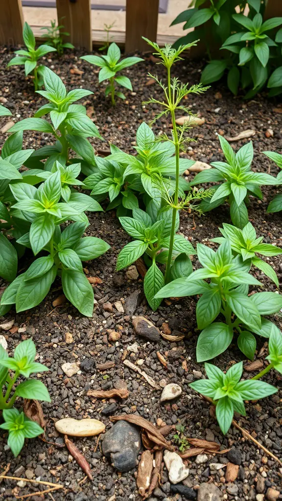 27 Essential Herbs to Grow in Your Outdoor Garden 21 A vibrant herb garden with green plants in rich soil.