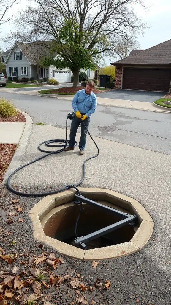 Image of a person maintaining a catch basin for gutter drainage.