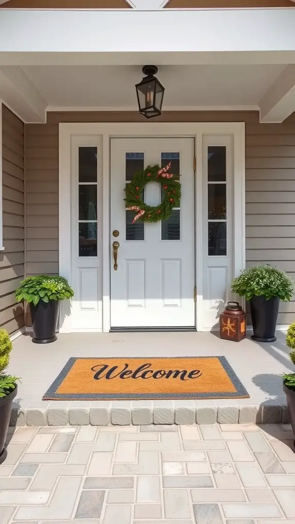 Personalized welcome mat on a front porch