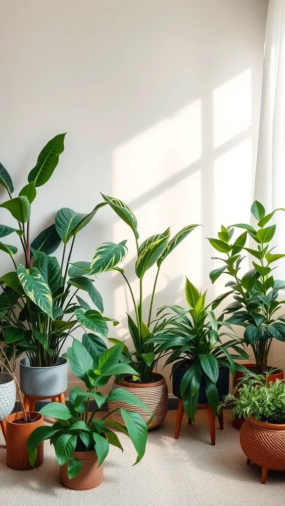 27 Stunning Indoor Plants to Brighten Your Space 29 A collection of indoor plants arranged in pots, showcasing various types of greenery.