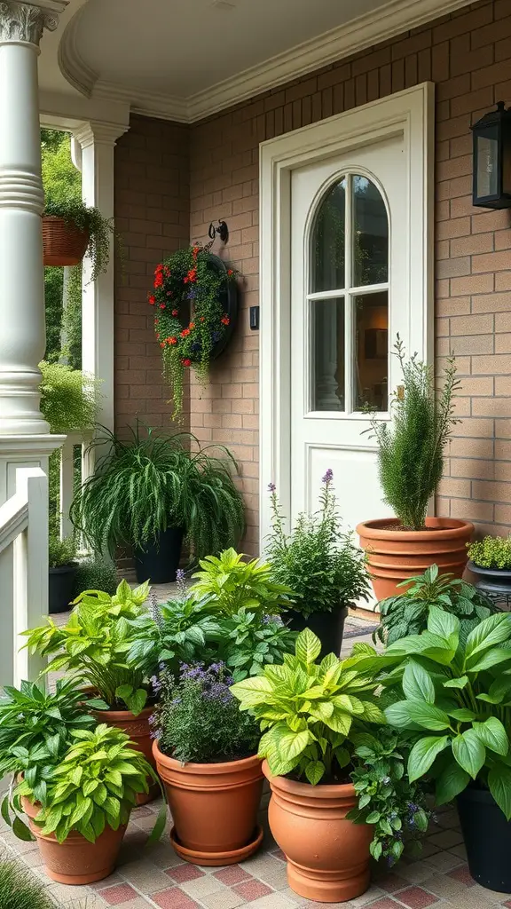27 Cozy Front Porch Ideas for a Welcoming Home 6 A cozy front porch with potted herbs and greenery