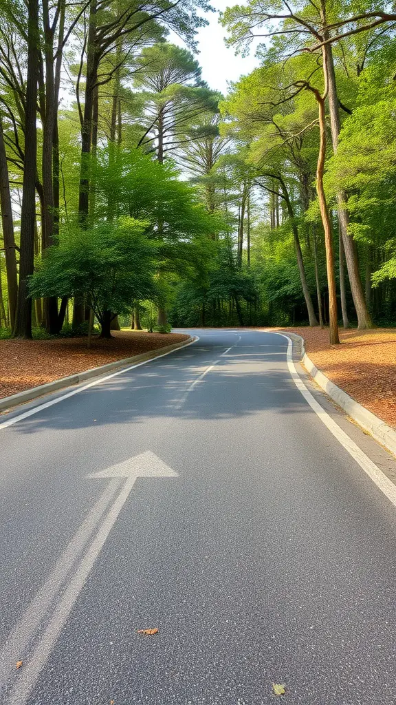 19 Creative Driveway Ideas to Enhance Your Curb Appeal 10 A smooth asphalt road winding through a lush, green forest.