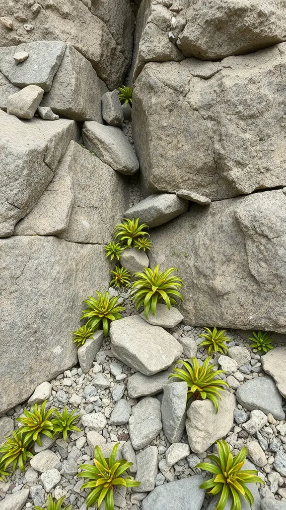 23 Stunning Perennial Garden Ideas to Transform Your Outdoor Space 15 A rock garden featuring lush green perennials growing between large stones.