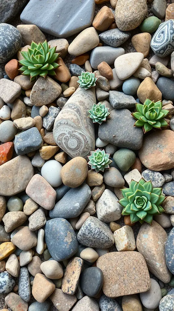 27 Absolutely Stunning Secret Garden Ideas to Inspire Your Space 15 A collection of stones with green succulents nestled among them.