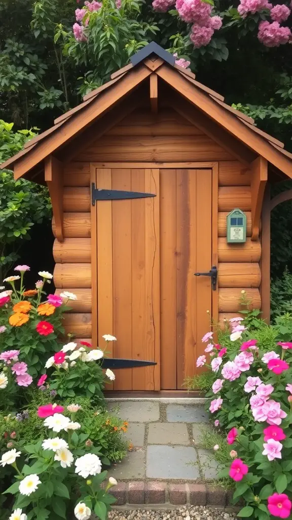 25 Creative Garden Shed Ideas for Your Outdoor Space 10 Rustic wooden cottage shed with flower garden