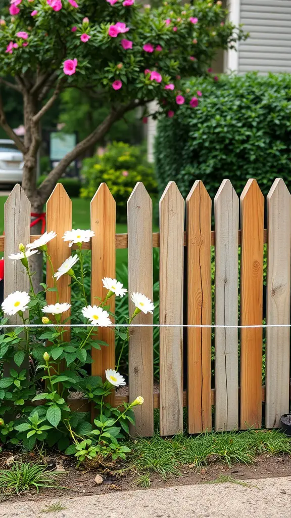 25 Stunning Front Yard Landscaping Ideas to Elevate Your Curb Appeal 11 A rustic wooden fence with white daisies and greenery in front