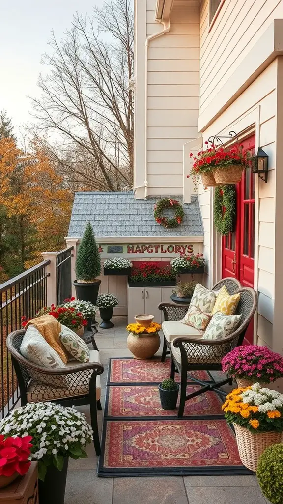 25 Stunning Outdoor Terrace Ideas to Transform Your Space 16 Cozy terrace with red door, flowers, and comfortable seating