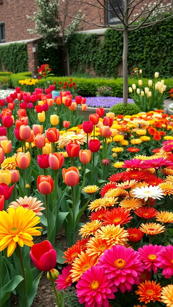 33 Creative Backyard Garden Ideas You Need to Try 33 Colorful garden with tulips and gerbera daisies in various shades