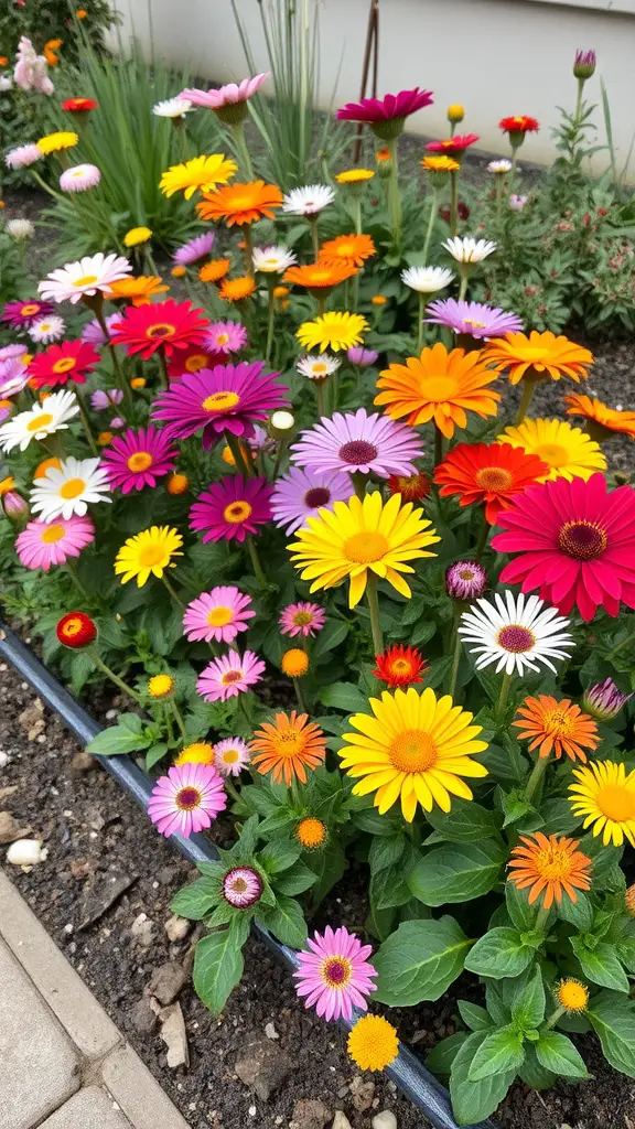 Colorful flowers in a small garden representing seasonal planting.