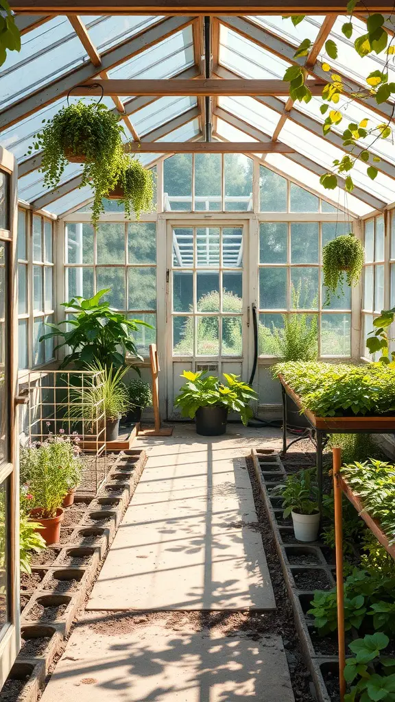 23 Stunning Garden Shed Exterior Ideas to Transform Your Backyard 20 Interior of a greenhouse styled shed with plants and sunlight.