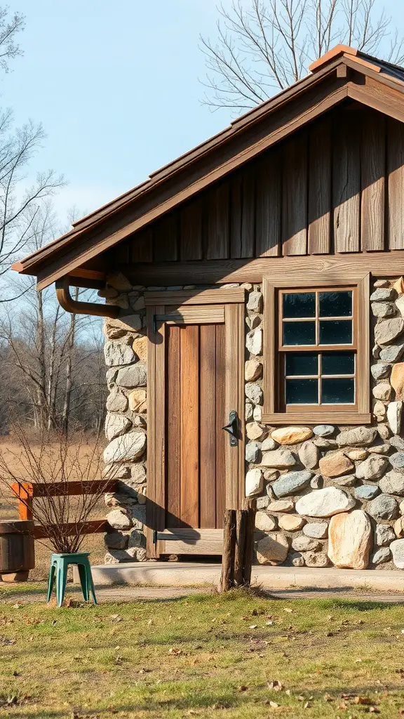 37 Creative Backyard Shed Ideas for Every Style 25 Rustic shed with stone accents and wooden features