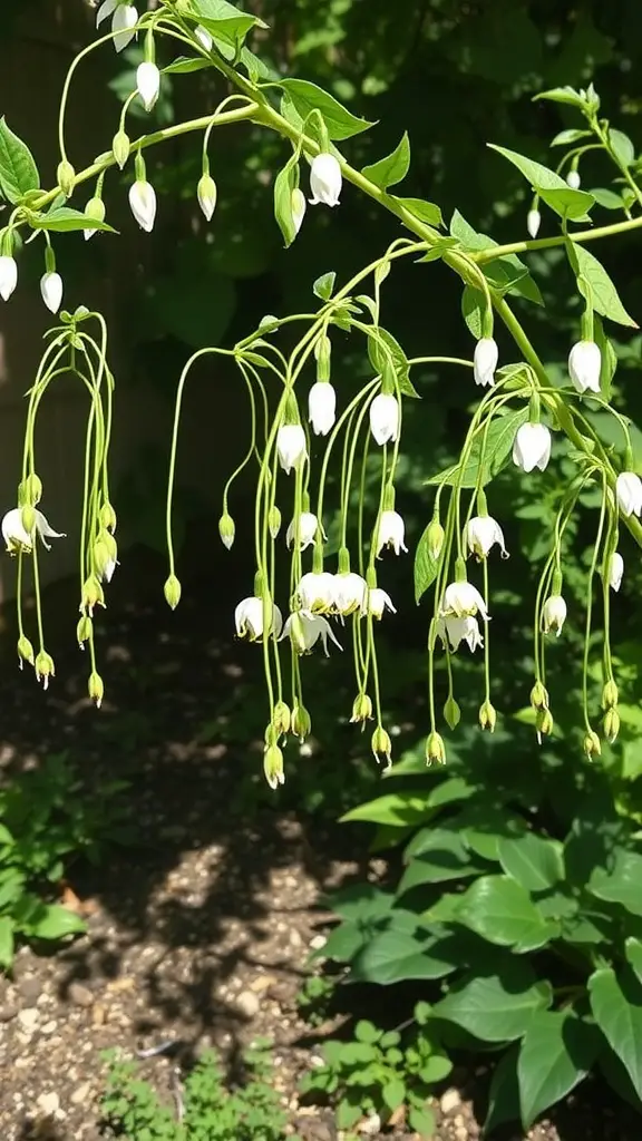 34 Gorgeous Shade Garden Plants for a Lush Landscape 15 A close-up view of Solomon's Seal plant with arching stems and delicate white flowers.