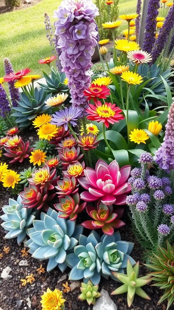 23 Stunning Perennial Garden Ideas to Transform Your Outdoor Space 24 A colorful garden featuring a mix of succulents and perennial flowers