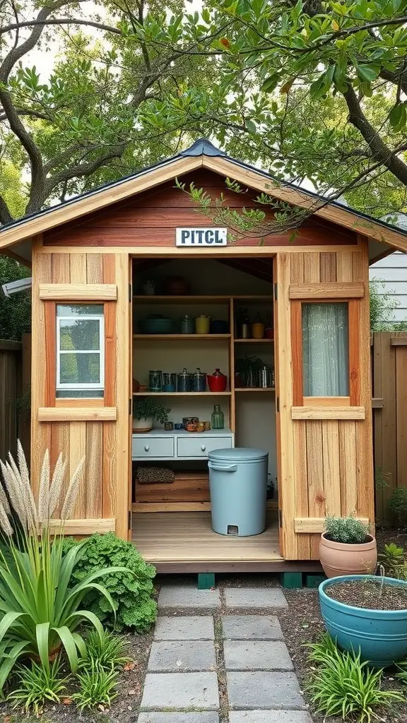 27 Stunning Garden Shed Interiors to Inspire Your Outdoor Space 14 Charming wooden garden shed with organized interior and greenery surrounding it