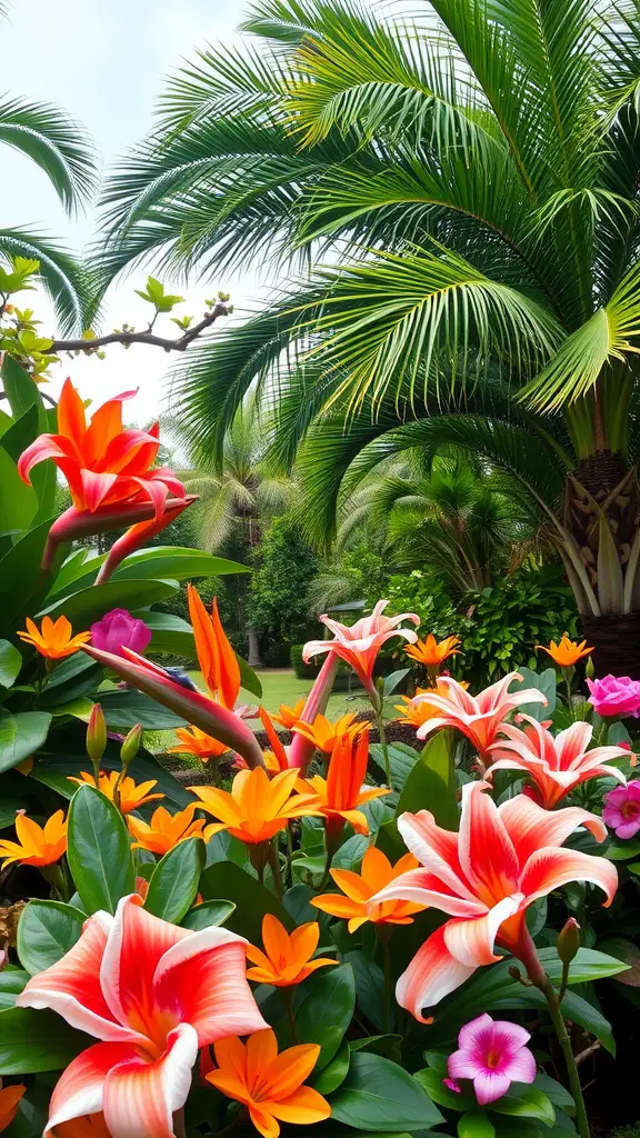 25 Beautiful Cut Flower Garden Ideas to Brighten Your Home 17 Colorful tropical flowers with lush greenery in a garden setting
