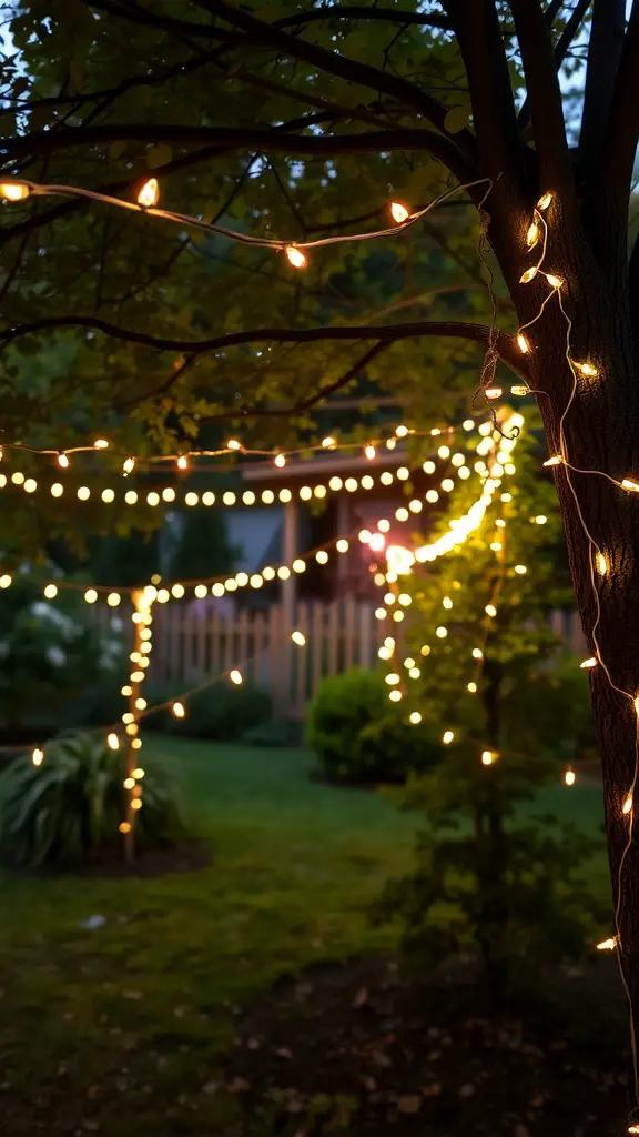 27 Absolutely Stunning Secret Garden Ideas to Inspire Your Space 17 Twinkling string lights hung in a garden, creating a warm and inviting atmosphere.
