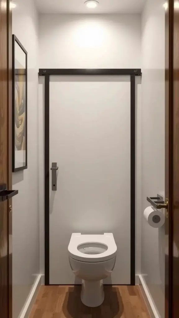 Small toilet room featuring a sliding door and minimal decor.