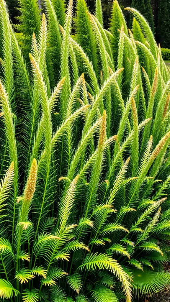 A lush display of foxtail ferns creating a vibrant green screen.