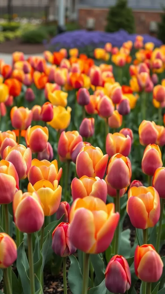 25 Beautiful Cut Flower Garden Ideas to Brighten Your Home 9 A field of vibrant tulips in shades of orange, yellow, and pink.