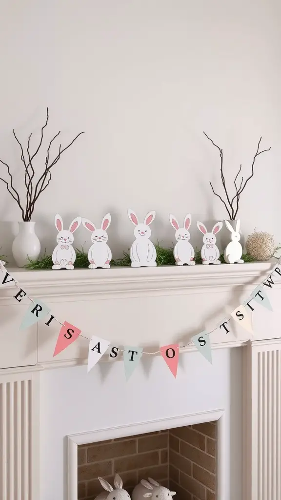 A charming display of bunny garlands with pastel colored flags