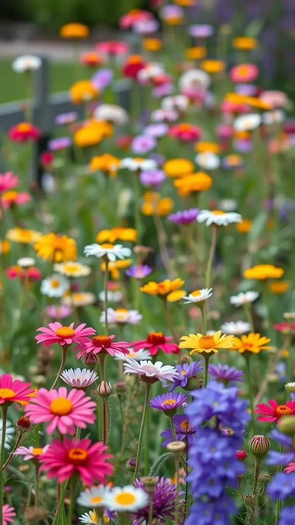 Colorful wildflower meadow with various flowers in bloom