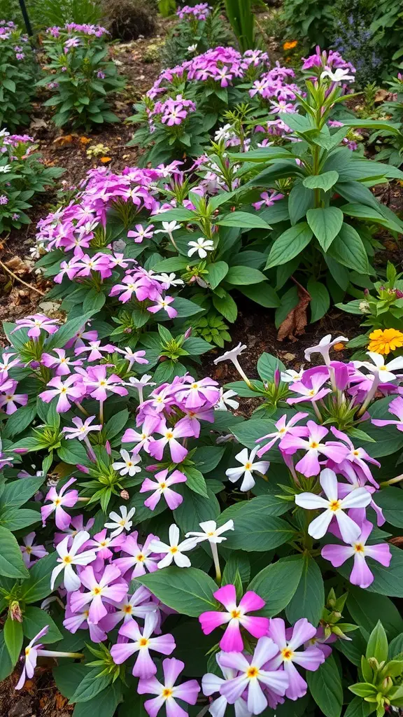 34 Gorgeous Shade Garden Plants for a Lush Landscape 36 Colorful woodland phlox flowers in shades of pink and white, thriving in a garden setting.