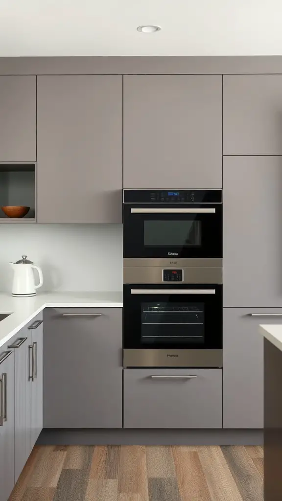 27 Cozy Kitchen Ideas to Warm Up Your Space 12 A warm kitchen with integrated appliances, featuring a sleek oven and microwave built into modern cabinetry.