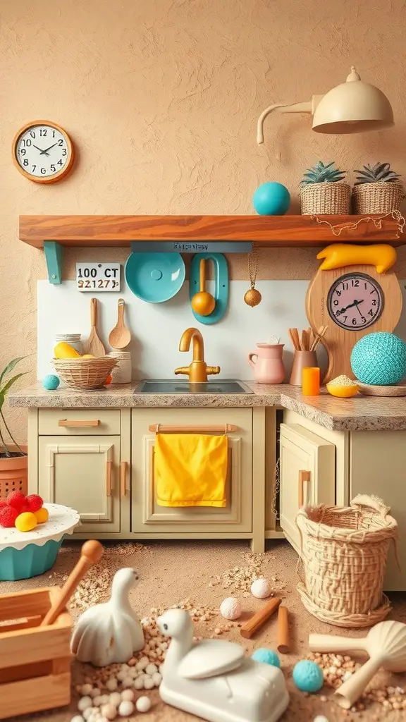 25 Creative Mud Kitchen Ideas for Kids to Inspire Imaginative Play 26 Colorful mud kitchen layout for kids with utensils and playful decor