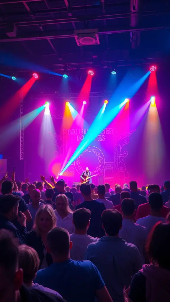 21 Must-Do Summer Bucket List Ideas for Your Best Season Yet 4 A vibrant music festival scene with colorful lights and a crowd enjoying live music.