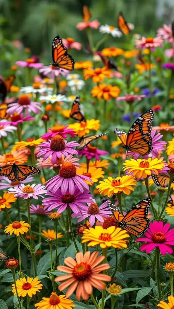 A beautiful butterfly garden filled with colorful flowers and butterflies