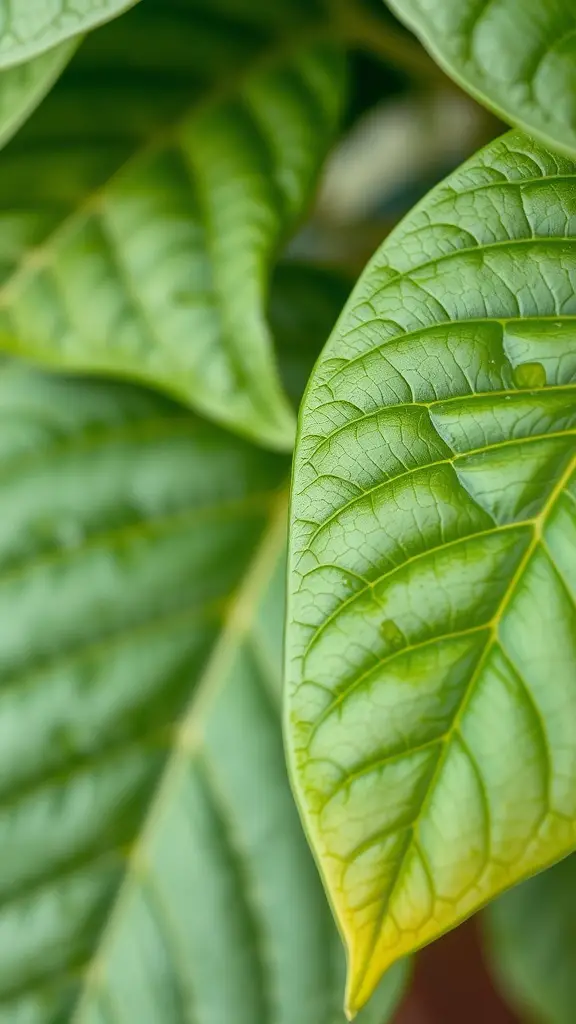 Close-up of vibrant green leaves of a Mother Tongue plant showcasing its unique texture