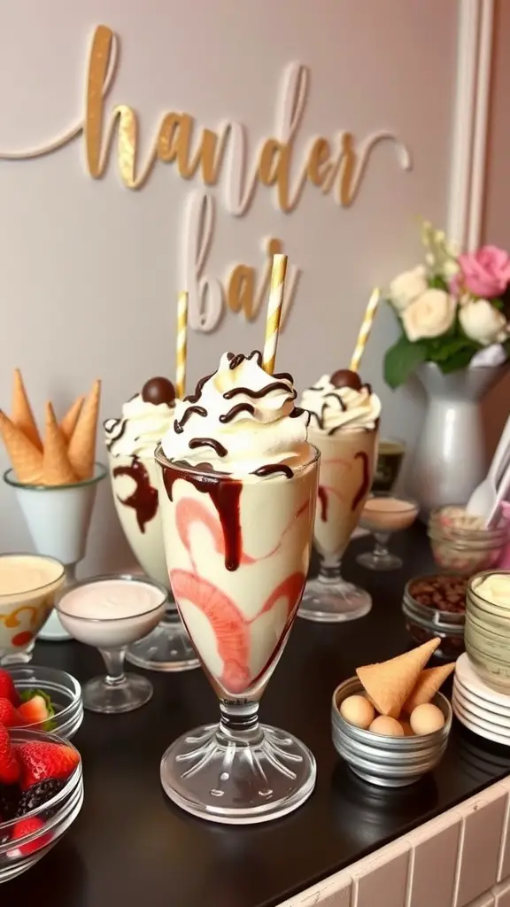 17 Creative Summer Bridal Shower Ideas for a Memorable Celebration 13 Ice cream sundae bar with various toppings and glasses of ice cream