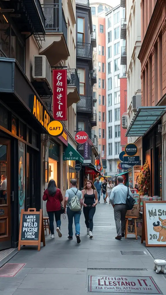 21 Must-Do Summer Bucket List Ideas for Your Best Season Yet 16 A lively city street with shops and people walking.